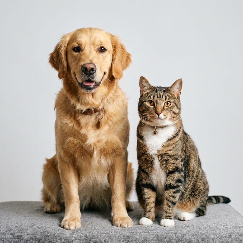 Cão e gato saudáveis e felizes
